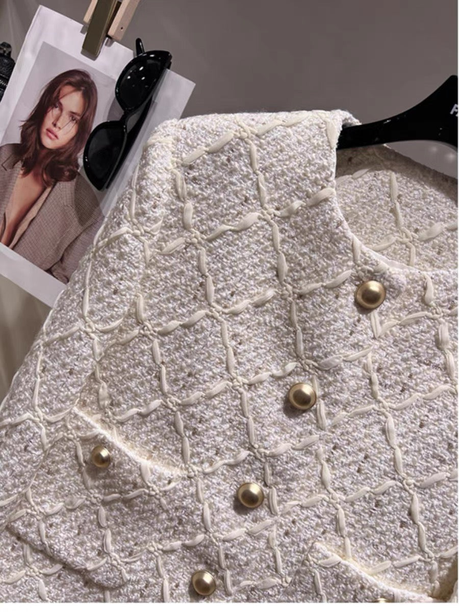 High-end rough French style jacket for women 2023 new autumn celebrity tweed temperament round neck top