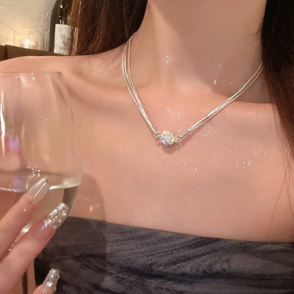 Attraction ~ Magnetic flash diamond multi-layer stacked necklace light luxury niche design 2023 clavicle chain women's necklace trend