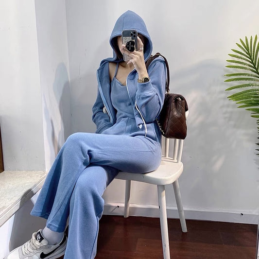 Casual sportswear suit for women 2023 early spring high-end street hooded sweatshirt Internet celebrity temperament royal sister two-piece set