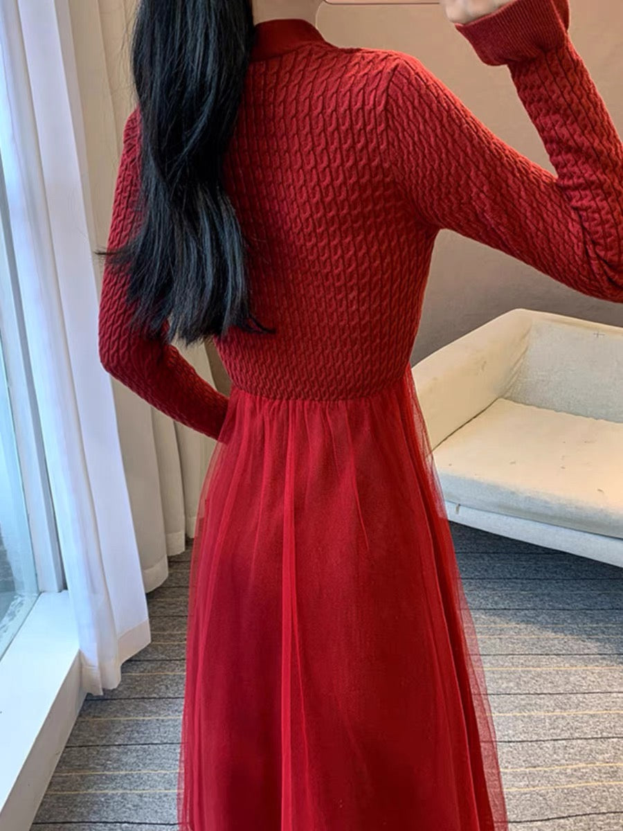 New autumn clothing, retro temperament, gentle and western style fairy skirt, bottoming sweater skirt, high-end knitted mesh dress