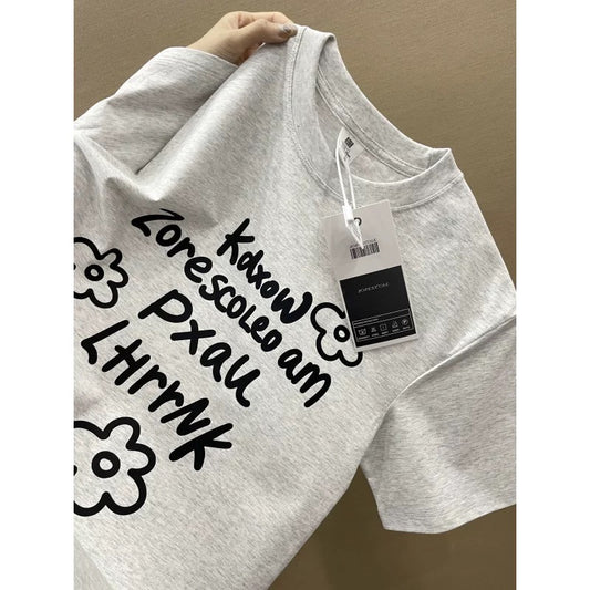 American style ins three bears printed cotton short-sleeved T-shirt men and women summer heavyweight all-match loose couple tops