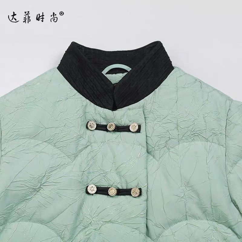2023 winter new fashion temperament national style design contrasting color thickened lace-up 90 down down jacket for women