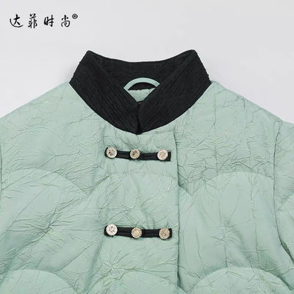 2023 winter new fashion temperament national style design contrasting color thickened lace-up 90 down down jacket for women
