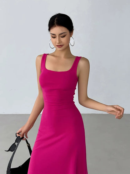 Summer European and American camisole dress for women, long, small, A-line, slim, tight, tube top, hip-covering long skirt