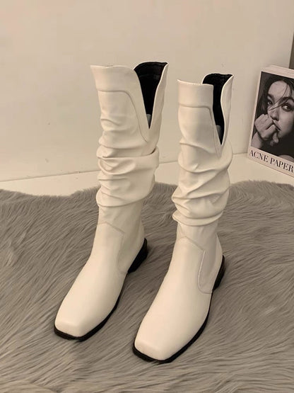 Boots summer women's 2023 new hot style western cowboy style knight piles of boots square toe but knee boots