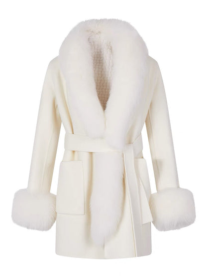 Shanxi said fox fur collar splicing 100% wool double-sided woolen coat vest jacket women's winter temperament two-piece set (B8895)