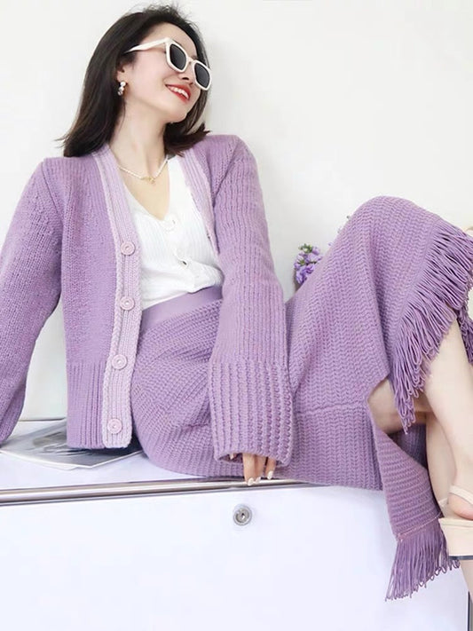 2023 New Early Autumn Xiaoxiangfeng Salt Style Dressing Royal Sister Temperament Socialite High-Quality Knitted Skirt Two-piece Suit for Women (S7771)