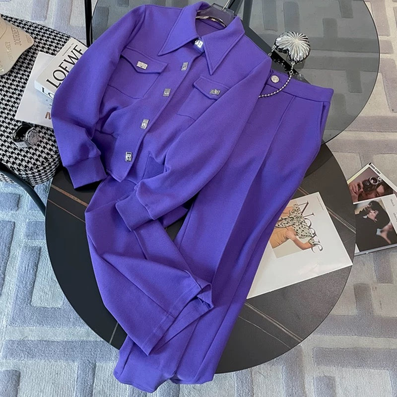 European Sports and Leisure Suit for Women Autumn 2023 New Street Style Lady’s Wide-leg Pants Two-piece Set