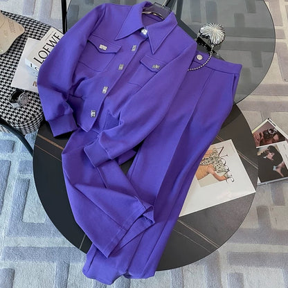 European Sports and Leisure Suit for Women Autumn 2023 New Street Style Lady’s Wide-leg Pants Two-piece Set