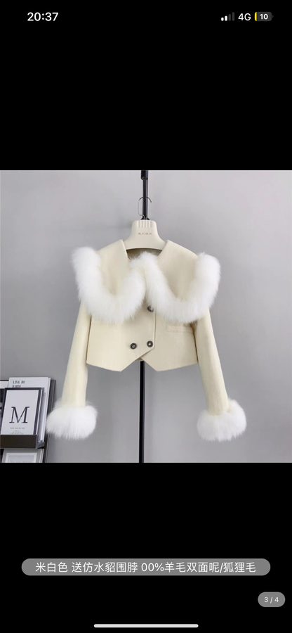 2023 new autumn and winter Xiaoguoguo imported natural fox fur coat women's double-sided woolen college short topT3462