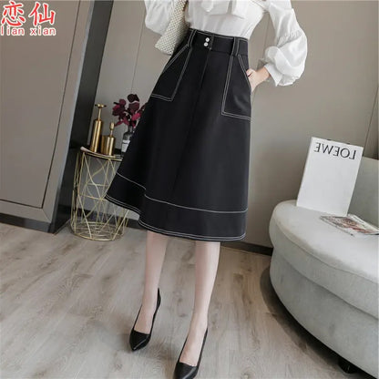 Big Swing Umbrella Skirt Women's 2023 Autumn and Winter New High Waist A-Line Skirt Versatile Hepburn Skirt Mid-Length Puff Skirt