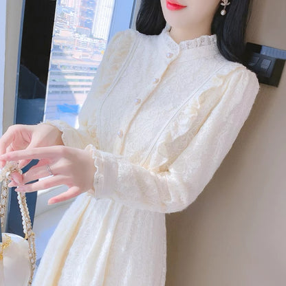 Women's autumn and winter 2023 new mid-length inner skirt with coat and velvet thickened lace bottoming dress (D4443)