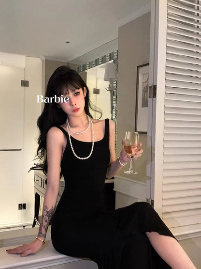Aunt Barbie Hollow Backless Butterfly Suspender Dress Female Autumn Tight Spice Girl Fishtail Skirt Showing Figure Sexy Long Dress