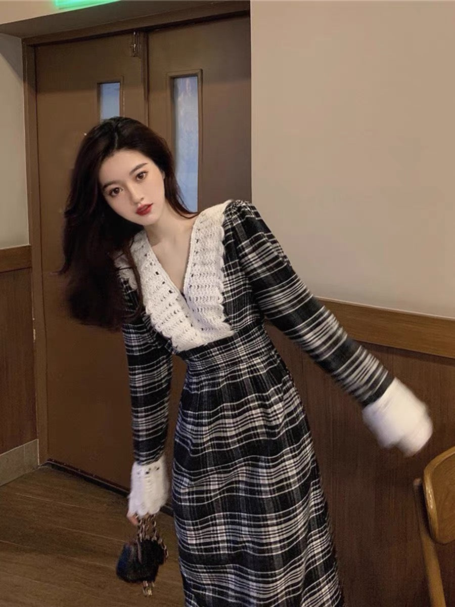 2023 new French-style breast-cut above-the-knee long skirt Hepburn small fragrance style bottoming dress women's wear spring and summer