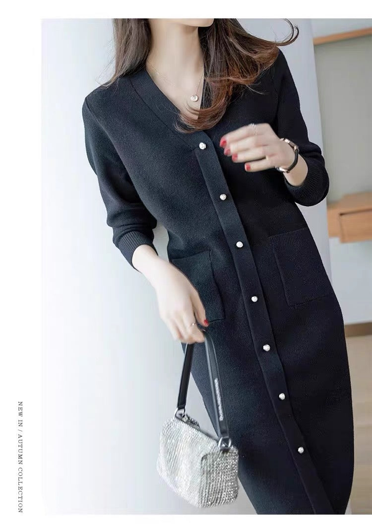 European station autumn and winter new style elegant and capable knitted mid-length foreign-style home-in-the-year toast dress dress