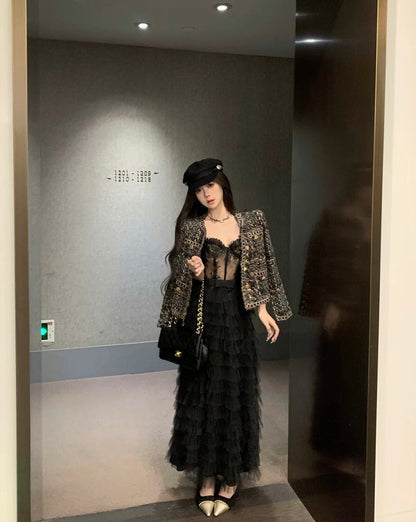 Xiaoxiangfeng tweed short coat for women autumn and winter 2023 new style French style lady loose long-sleeved cardigan top