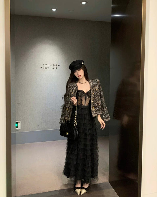 Xiaoxiangfeng tweed short coat for women autumn and winter 2023 new style French style lady loose long-sleeved cardigan top