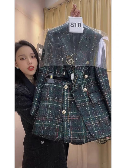 Spring and autumn rich girl's small fragrance suit for women, high-end college style blazer, skirt and pants two-piece set
