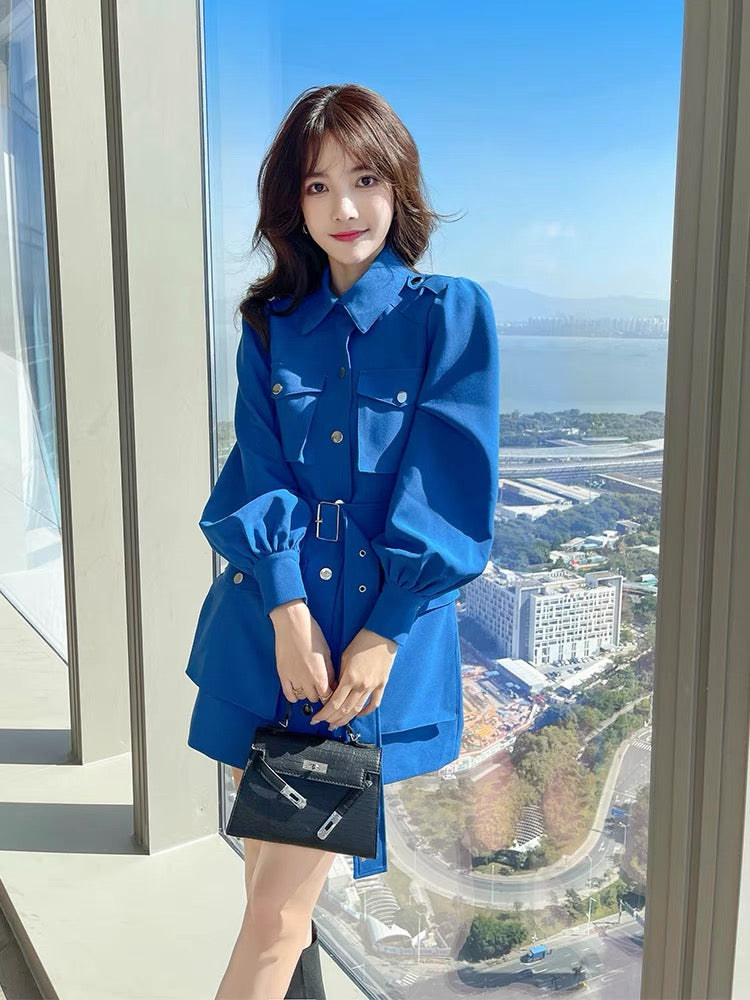 Autumn 2023 new Klein blue skirt women's high-end autumn fashion suit skirt French slim dress T2346