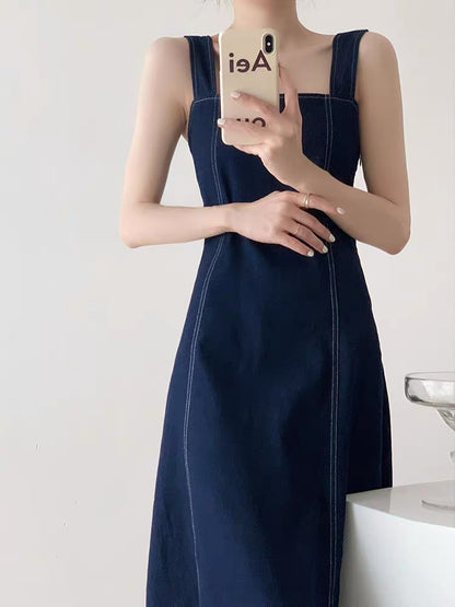 Dress women's new autumn two-piece set slimming temperament French niche design suspender skirt suit denim skirt