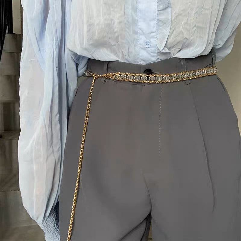 Waist chain women's high-end summer rhinestone decoration jeans chain with skirt niche fashion students all-match belt