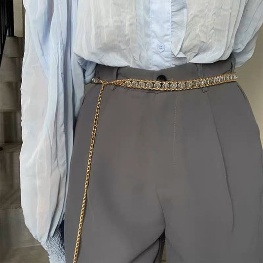 Waist chain women's high-end summer rhinestone decoration jeans chain with skirt niche fashion students all-match belt