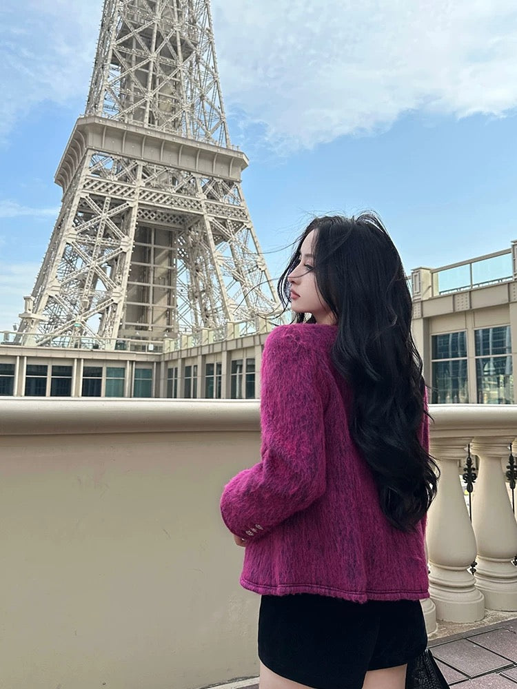 For Fay berry plum/white cabbage winter plush thickened warm slimming small fragrant woolen coat for women