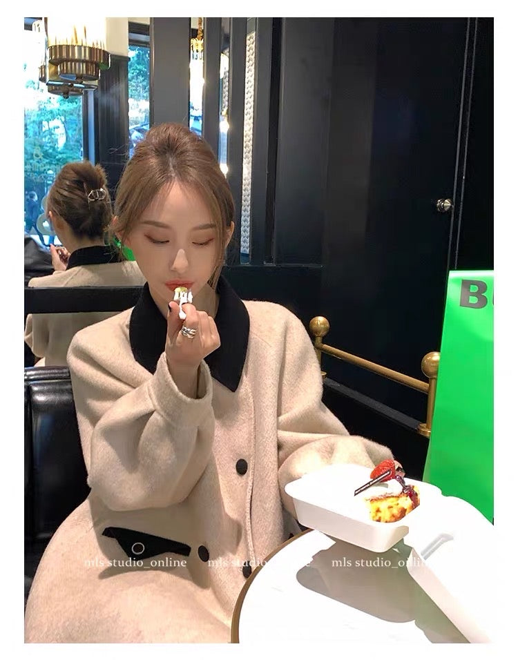 MLS high-end double-sided woolen women's 2023 new winter design niche woolen coat fashion foreign style coat
