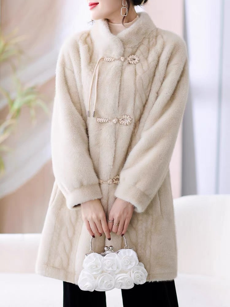 Middle-aged mother's winter coat, fashionable noble lady's mink fur coat, mid-length, middle-aged and elderly women's winter fur coat