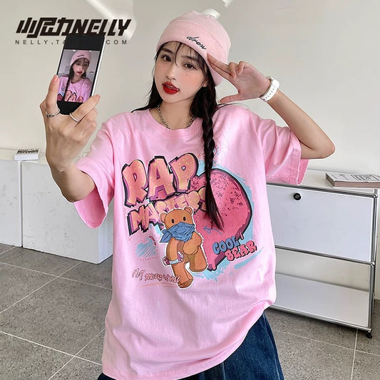 American cartoon cat print round neck short sleeve men and women summer 2025 couple pure cotton t-shirt half sleeve bottoming shirt trend