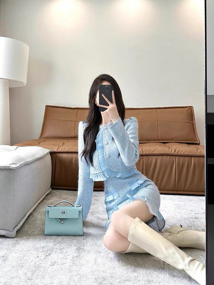Xiaoxiangfeng suit 2023 new hot style autumn and winter high-end temperament celebrity salt series light mature hip skirt two-piece set (S5551)