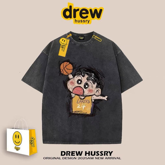 drew American trendy brand Crayon Shin-chan short-sleeved T-shirt men and women ins loose summer heavy cotton casual couple outfit