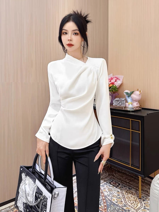 Original design 2023 autumn wear commuter suit shirt women's high-end sense foreign style chic temperament long-sleeved shirt top