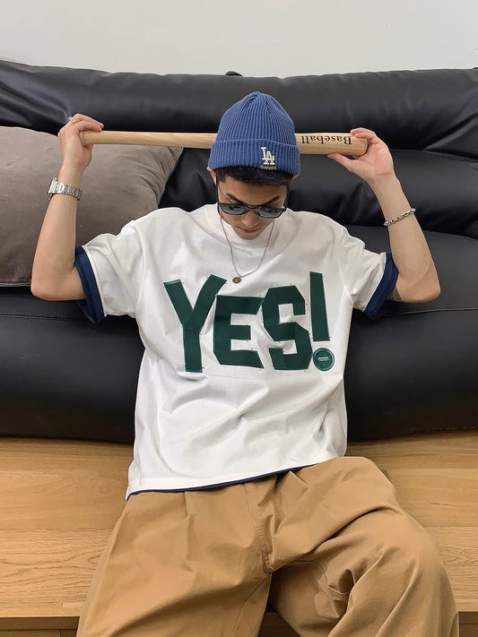 Xu Tailang fashion short-sleeved T-shirt men's ins trend summer fashion brand Hong Kong style design top loose three-quarter sleeve T-shirt