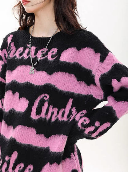 Big sim small sim American striped sweater soft waxy sweater autumn and winter women's lazy style loose pullover top jacket V1164