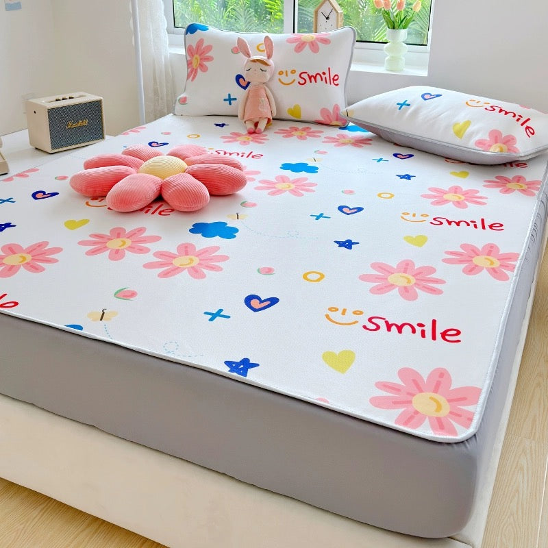 Summer ice silk mat three-piece bed sheet set student dormitory air-conditioning mat home washable foldable soft mat