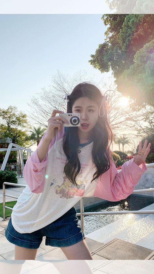 Zeng Xiaoxian raglan sleeves thin section sunscreen long-sleeved t-shirt women's summer all-match loose air-conditioning clothing blouse tops