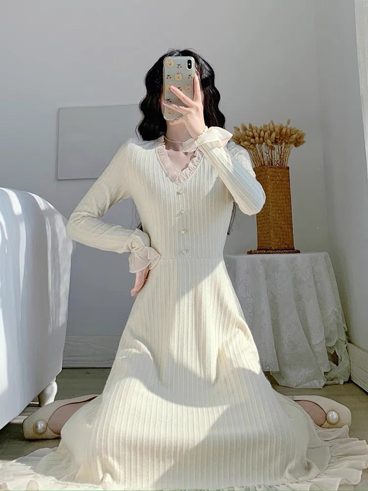 Nihuo Autumn Clothing 2023 New Women's Skirt Slim-fitting French Design Niche Retro Bottoming Knitted Dress