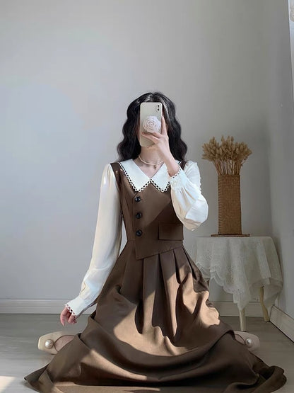 Autumn women's 2023 new French waist slimming tea-style first love sweet and gentle style dress