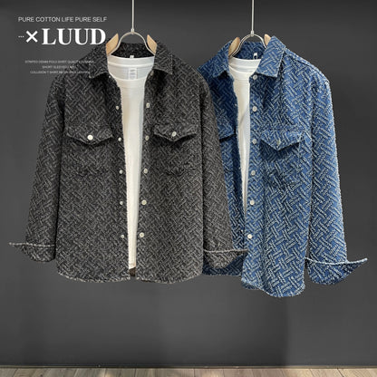 LUUD European goods high-grade sense of fragrance wind shirt youth trendy long-sleeved shirt handsome temperament lapel jacket men