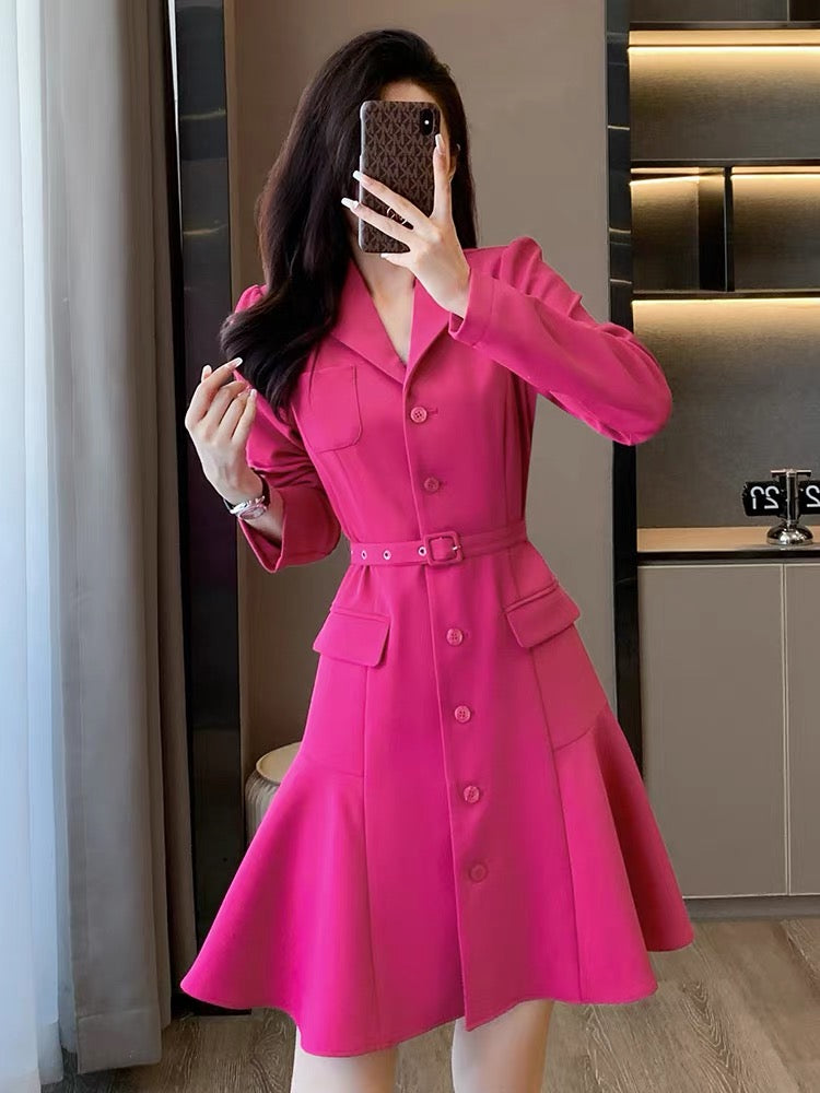 High-end light luxury and beautiful temperament dress women's autumn 2023 new model slim-fit rose red suit skirt for ladies