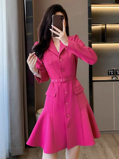 High-end light luxury and beautiful temperament dress women's autumn 2023 new model slim-fit rose red suit skirt for ladies
