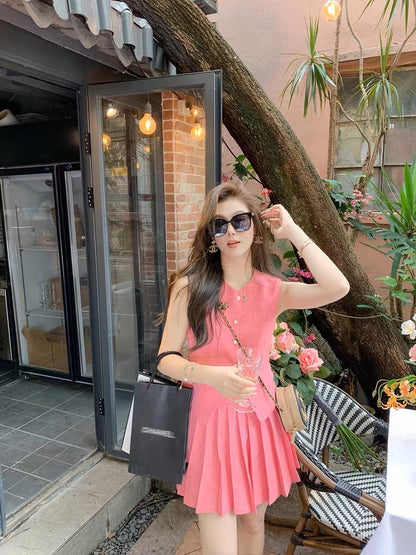 Fish and Rabbit's Rabbit Fragrance Style Suit Skirt Women's Light Luxury Luxury Sensation Ladies Vest Pleated Skirt Two-piece Skirt