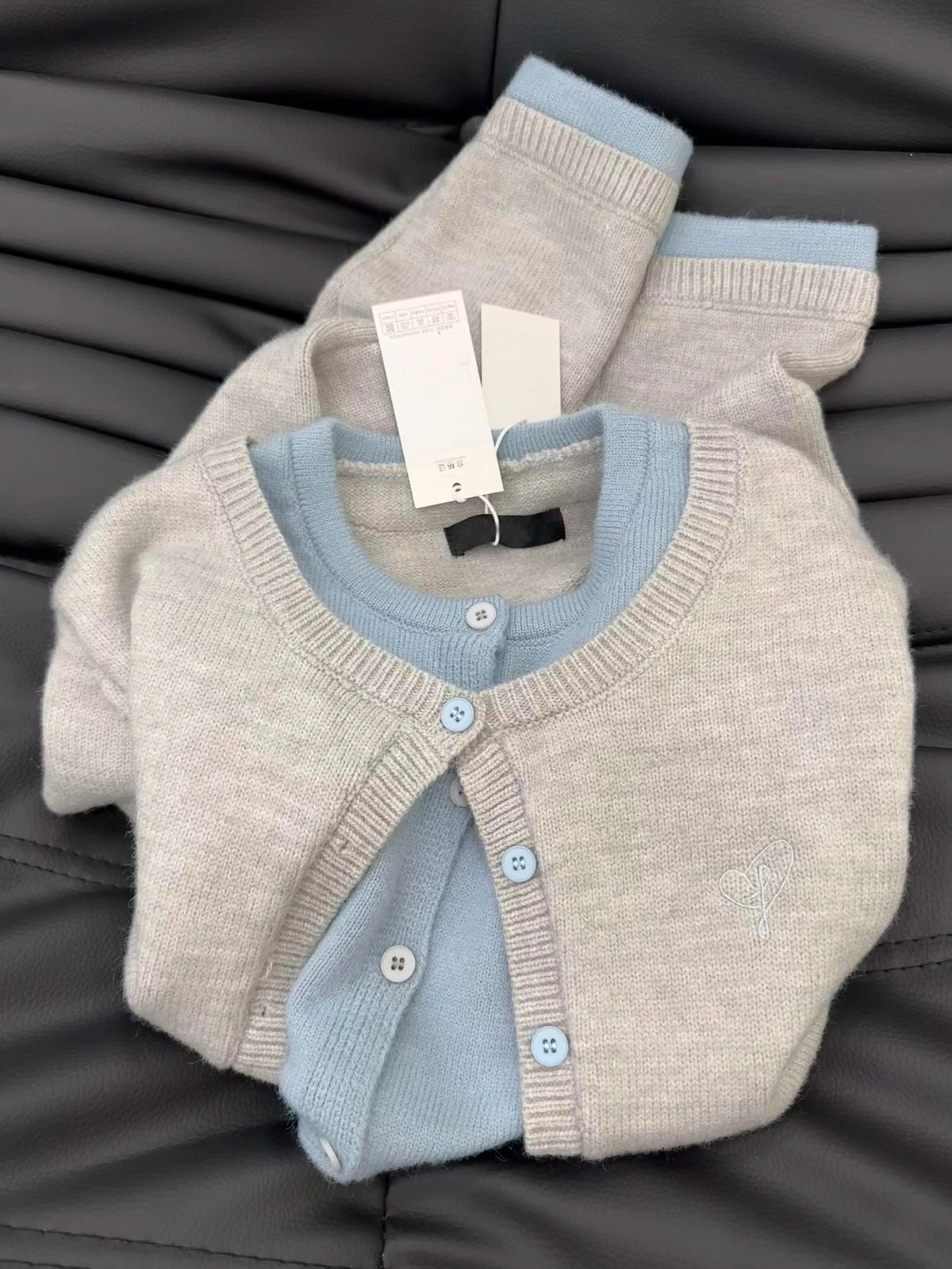 Grey-style" faux-layered knitted cardigan for women – a sophisticated, spliced-design knit sweater from the 2026 spring/autumn collection.