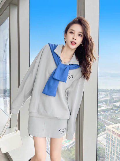 Early autumn 2023 new autumn clothing, high-end sense, royal salt suit, autumn popular sweatshirt, skirt, two-piece set for women, autumn and winter T2349