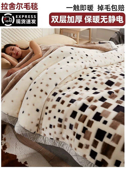 Winter Raschel blanket extra thick plus velvet bed cover blanket quilt wedding coral flannel nap blanket single