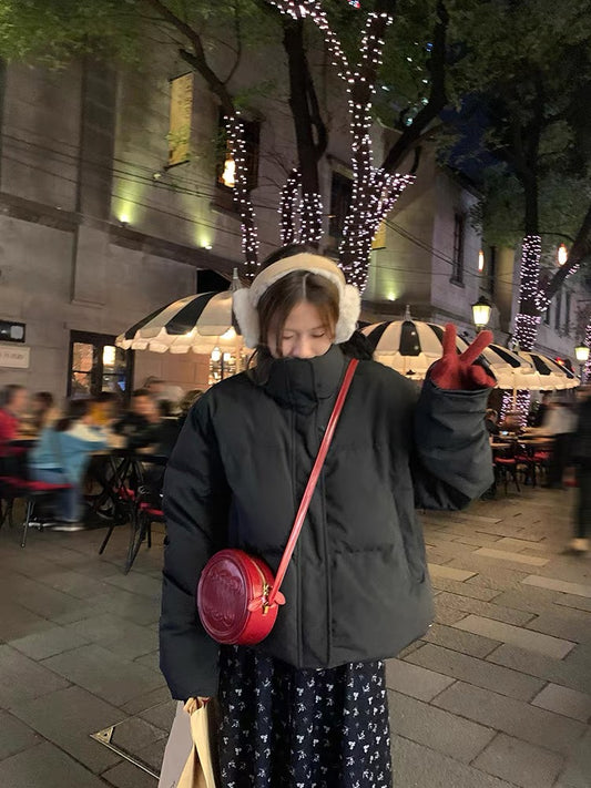 Wu 77 small thickened stand-up collar down short coat for women winter style versatile drawstring loose warm bread coat