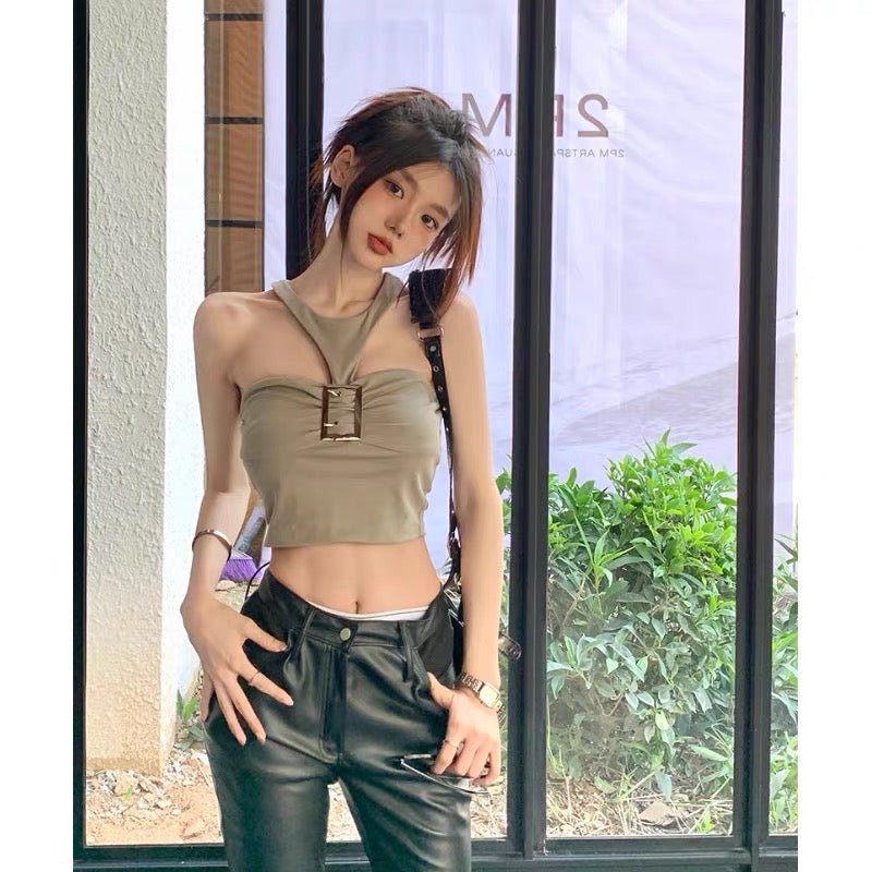 Sweet babes sexy pure desire hanging neck sleeveless top design niche tube top camisole female summer short outerwear