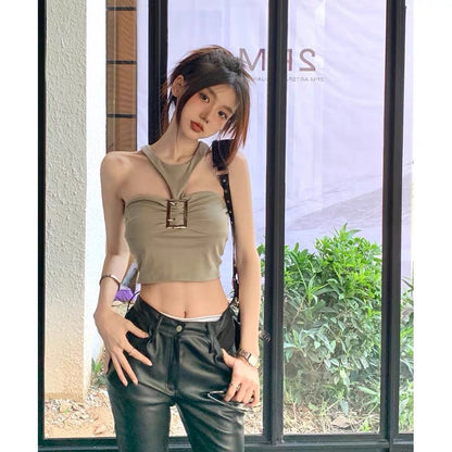 Sweet babes sexy pure desire hanging neck sleeveless top design niche tube top camisole female summer short outerwear