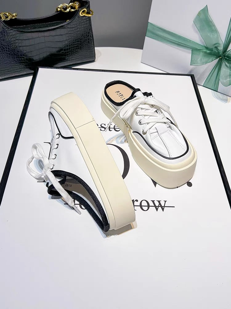 Uncle Jian's Baotou Half Slippers Women's Summer Casual Canvas Shoes Thick-soled Increased One-leg Lazy Shoes (S0129)